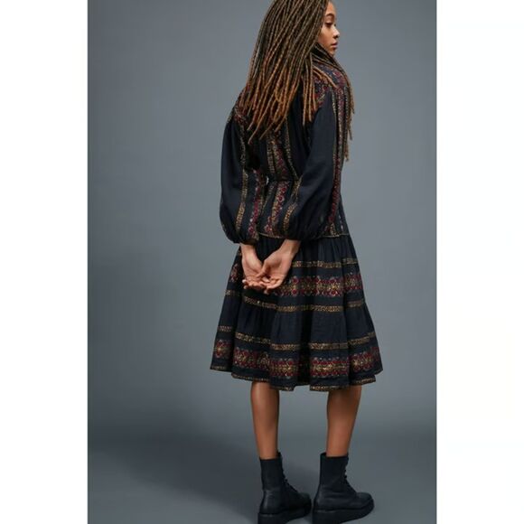 Anthropologie Mes Demoiselles Montserrat Dress Embroidered Puff Sleeves Midi NWT - Picture 3 of 15